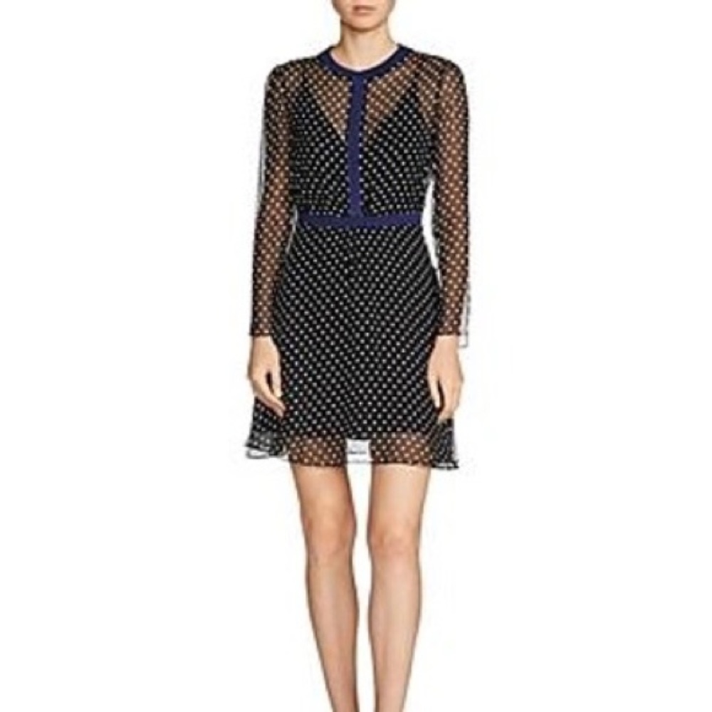 Maje Black Mesh Dress with Blue Trim Size 1